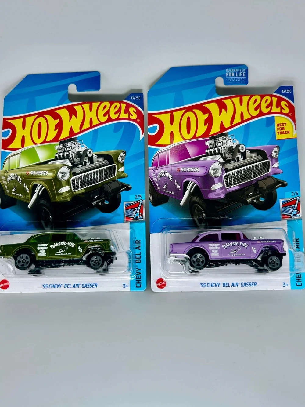 Hot Wheels Chevy Lot of 2x-‘55 Chevy Bel Air Gasser Purple & Green Chevy Bel Air
